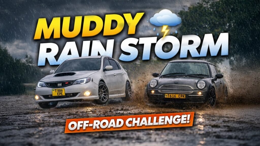 Muddy drive at Laki Laki — Mini Cooper and Subaru Impreza